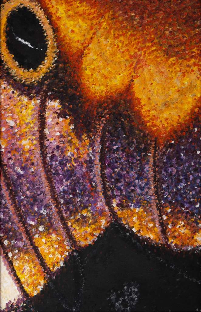 Colorful abstract oil painting with sweeping brushstrokes and textured layers